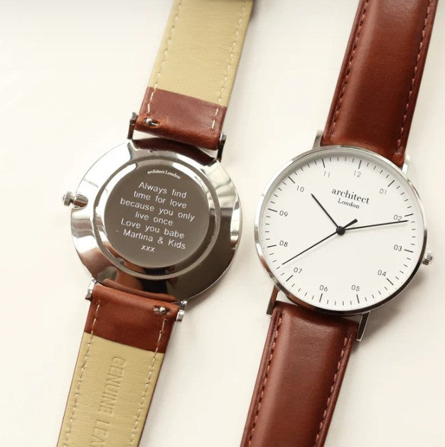 Contactless Payment Watch - Men's Architect Zephyr + Walnut Strap + Modern Font Engraving