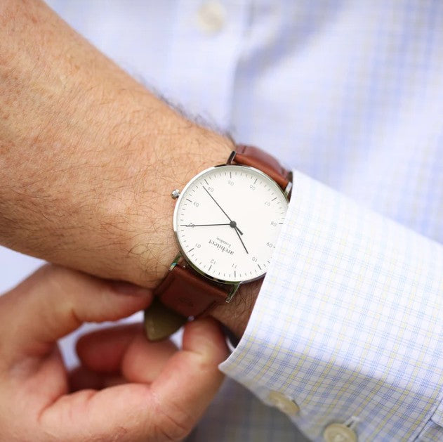 Contactless Payment Watch - Men's Architect Zephyr + Walnut Strap + Modern Font Engraving