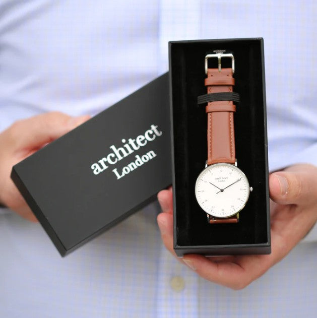 Contactless Payment Watch - Men's Architect Zephyr + Walnut Strap + Modern Font Engraving