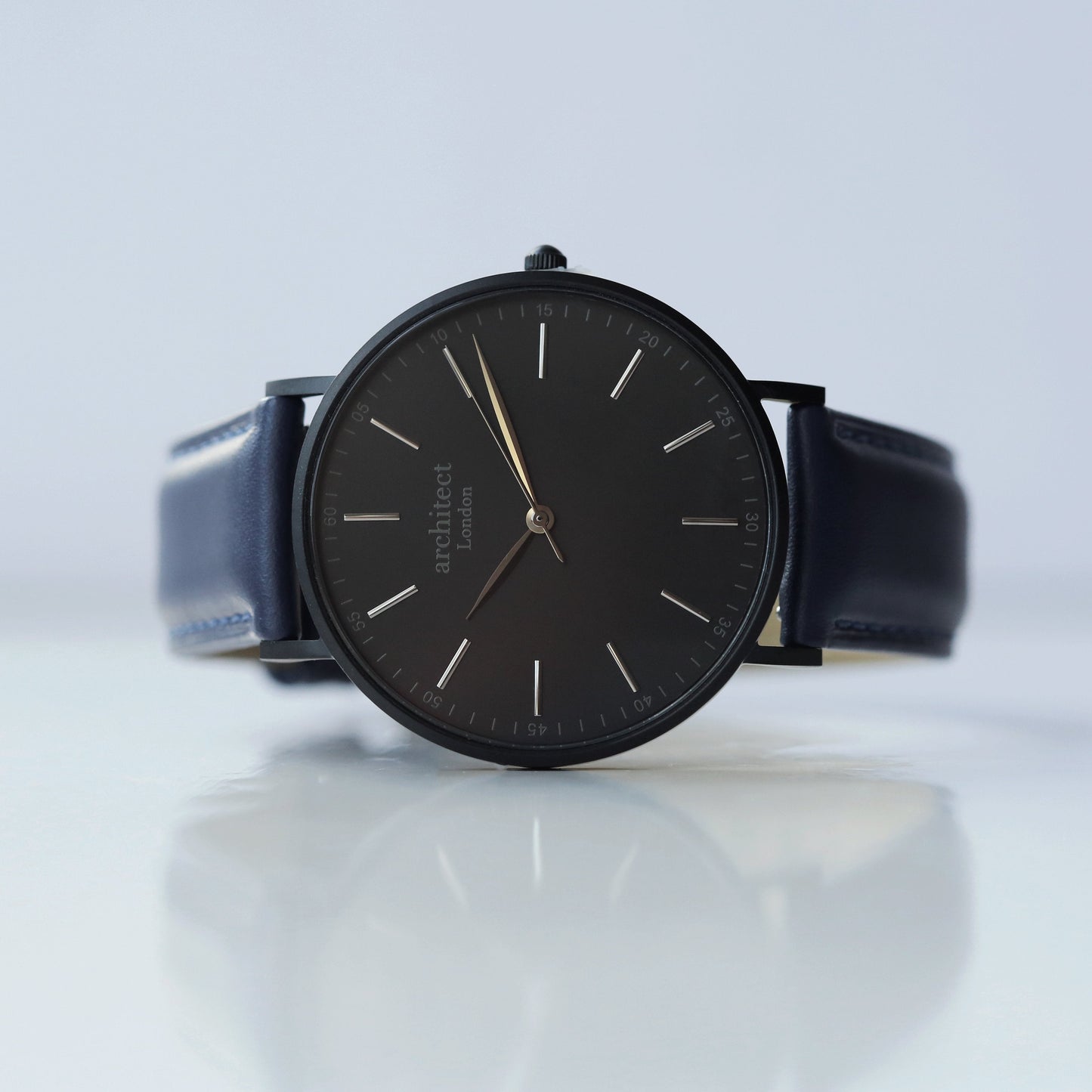 Modern Font Engraving - Men's Minimalist Watch + Admiral Blue Strap - Wear We Met