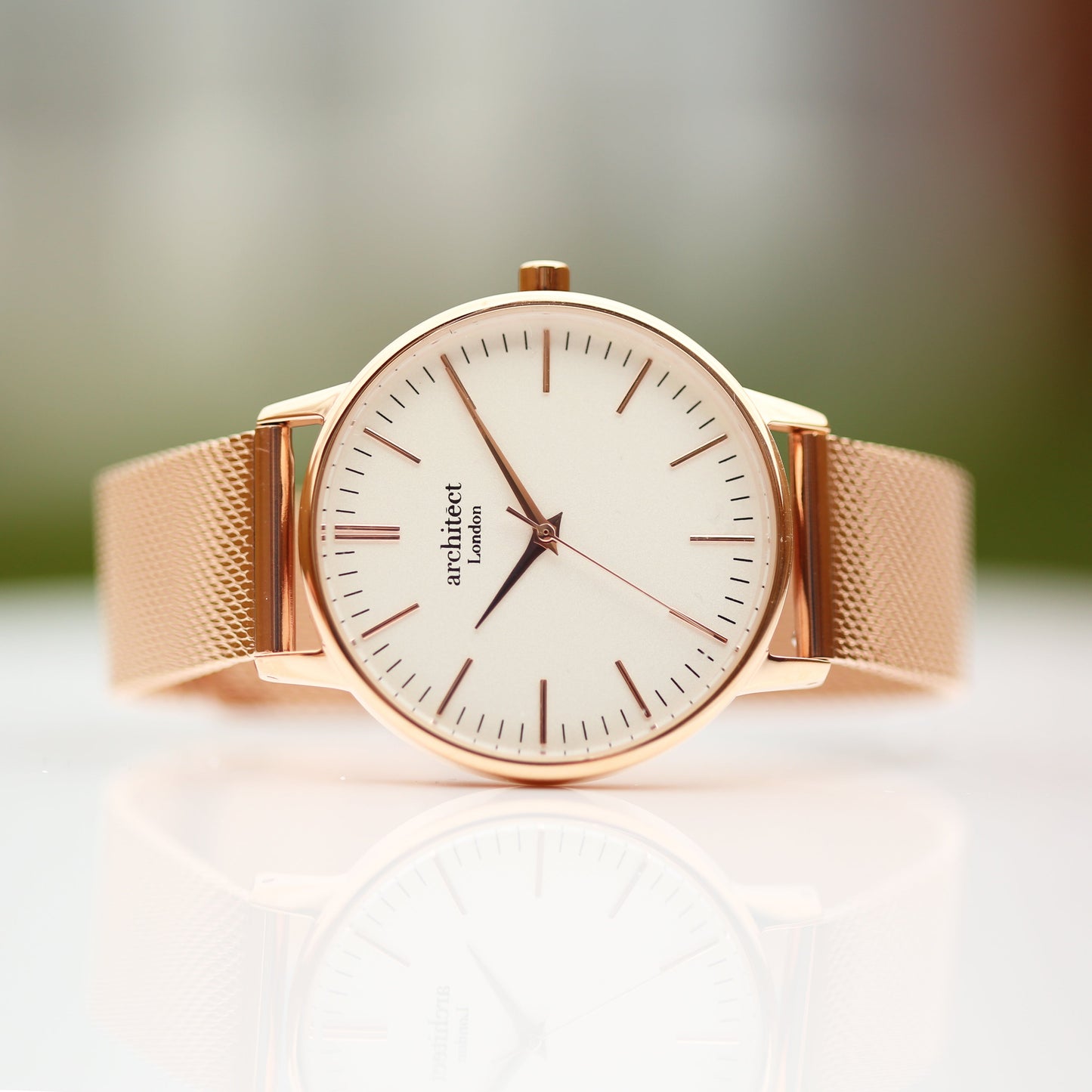 Ladies Architēct Blanc - Handwriting Engraving + Rose Gold Mesh Strap - Wear We Met