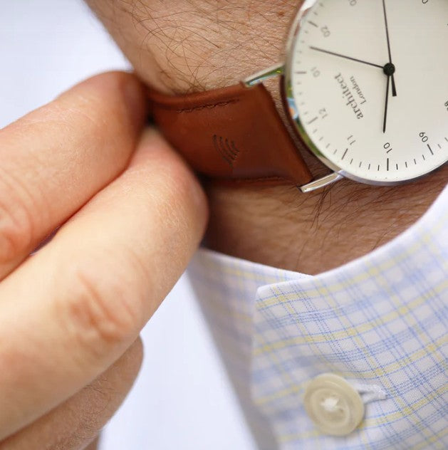 Contactless Payment Watch - Men's Architect Zephyr + Walnut Strap + Modern Font Engraving