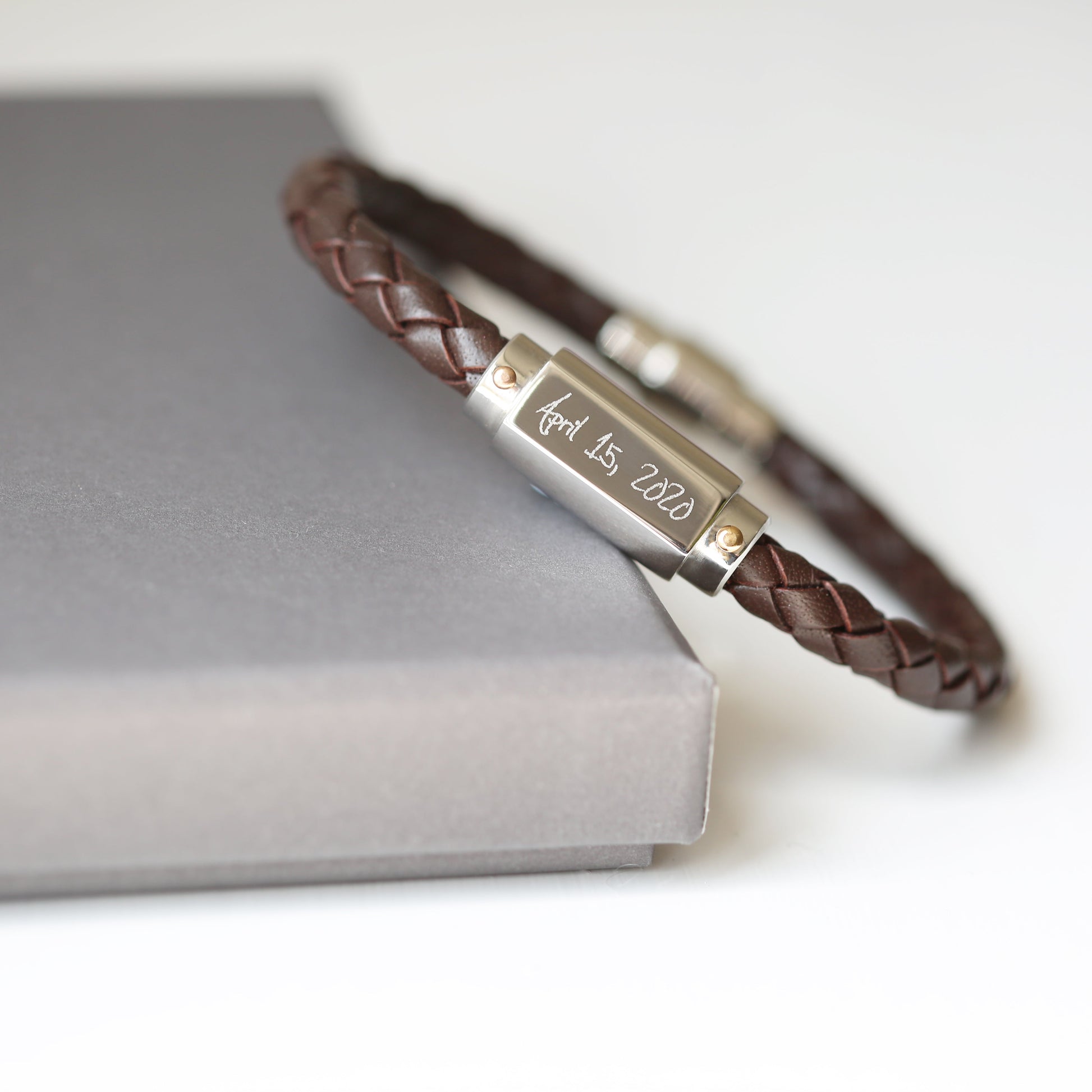 Handwriting Engraved Twisted Leather Bracelet - Wear We Met