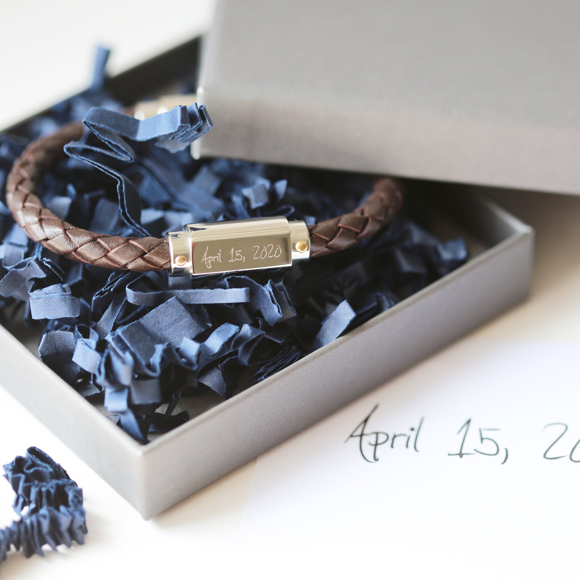 Handwriting Engraved Twisted Leather Bracelet - Wear We Met