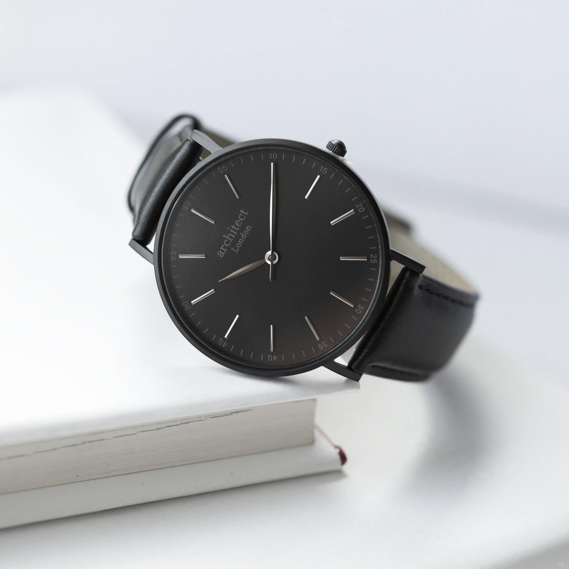 Modern Font Engraving - Men's Minimalist Watch + Jet Black Strap - Wear We Met