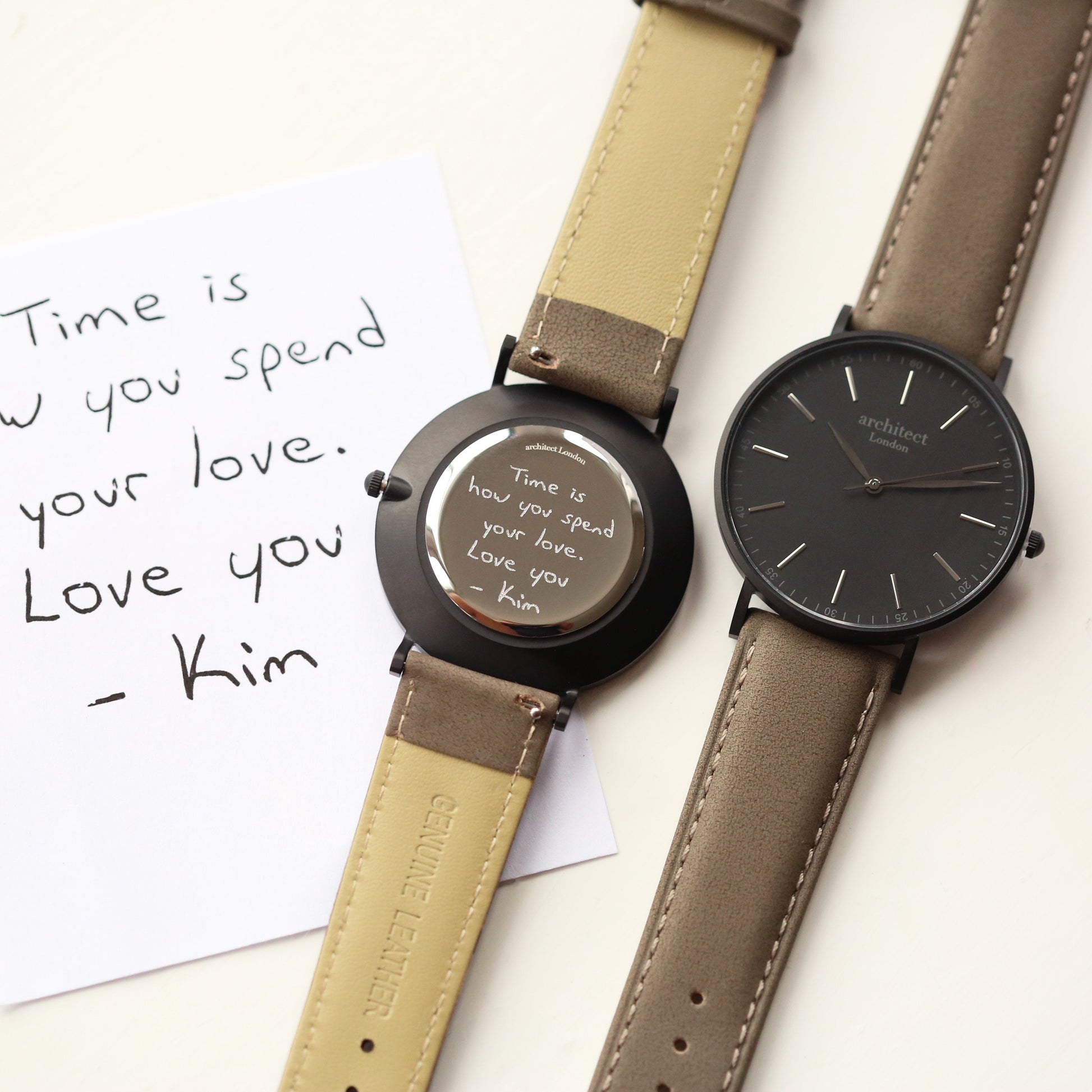 Handwriting Engraving - Men's Minimalist Watch + Urban Grey Strap - Wear We Met