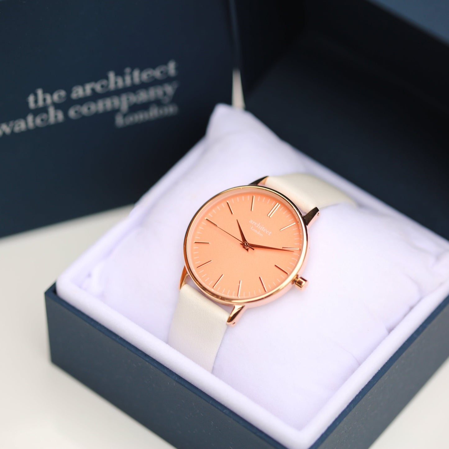 Ladies ArchitÄ“ct Coral - Modern Font Engraving + White Strap - Wear We Met
