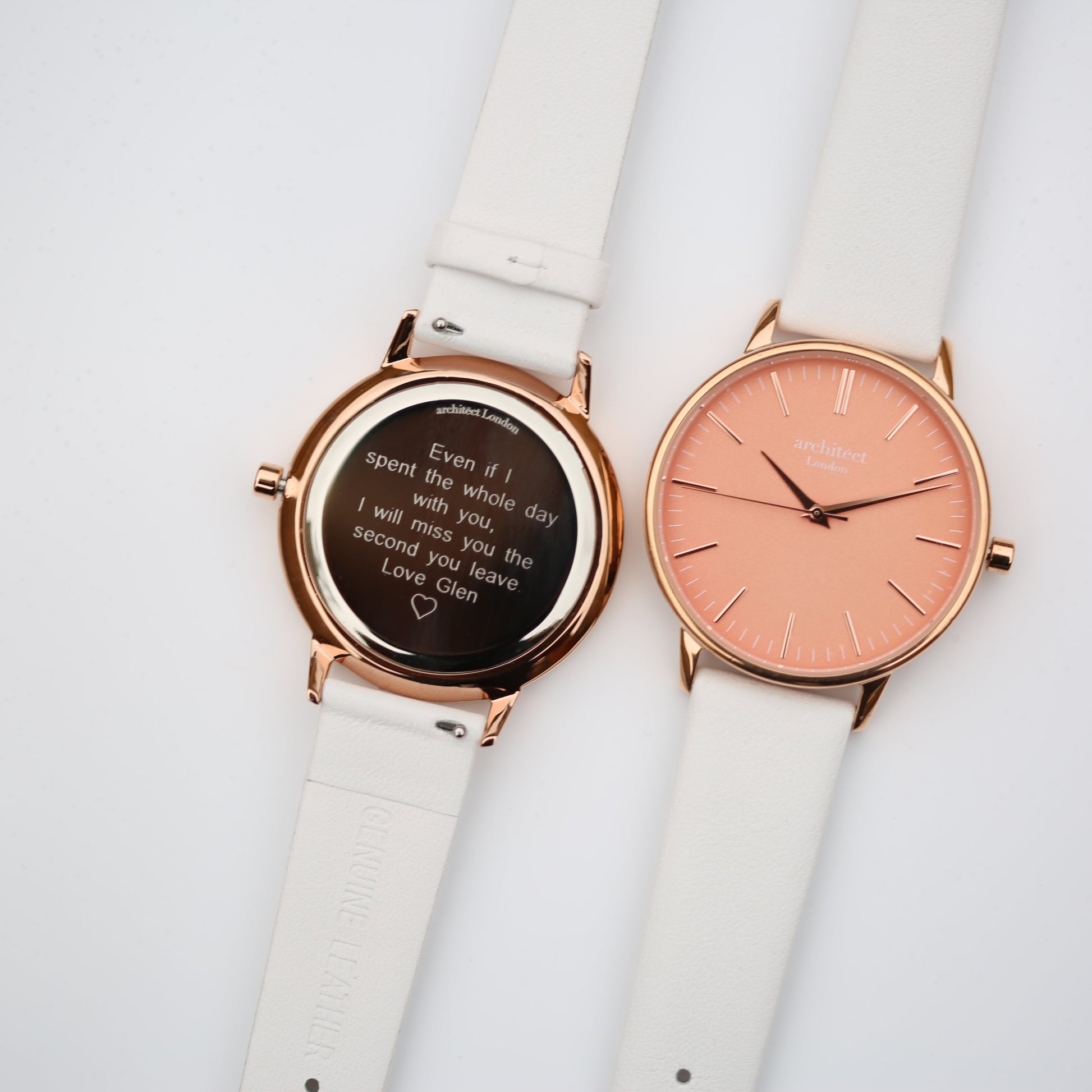 Ladies ArchitÄ“ct Coral - Modern Font Engraving + White Strap - Wear We Met