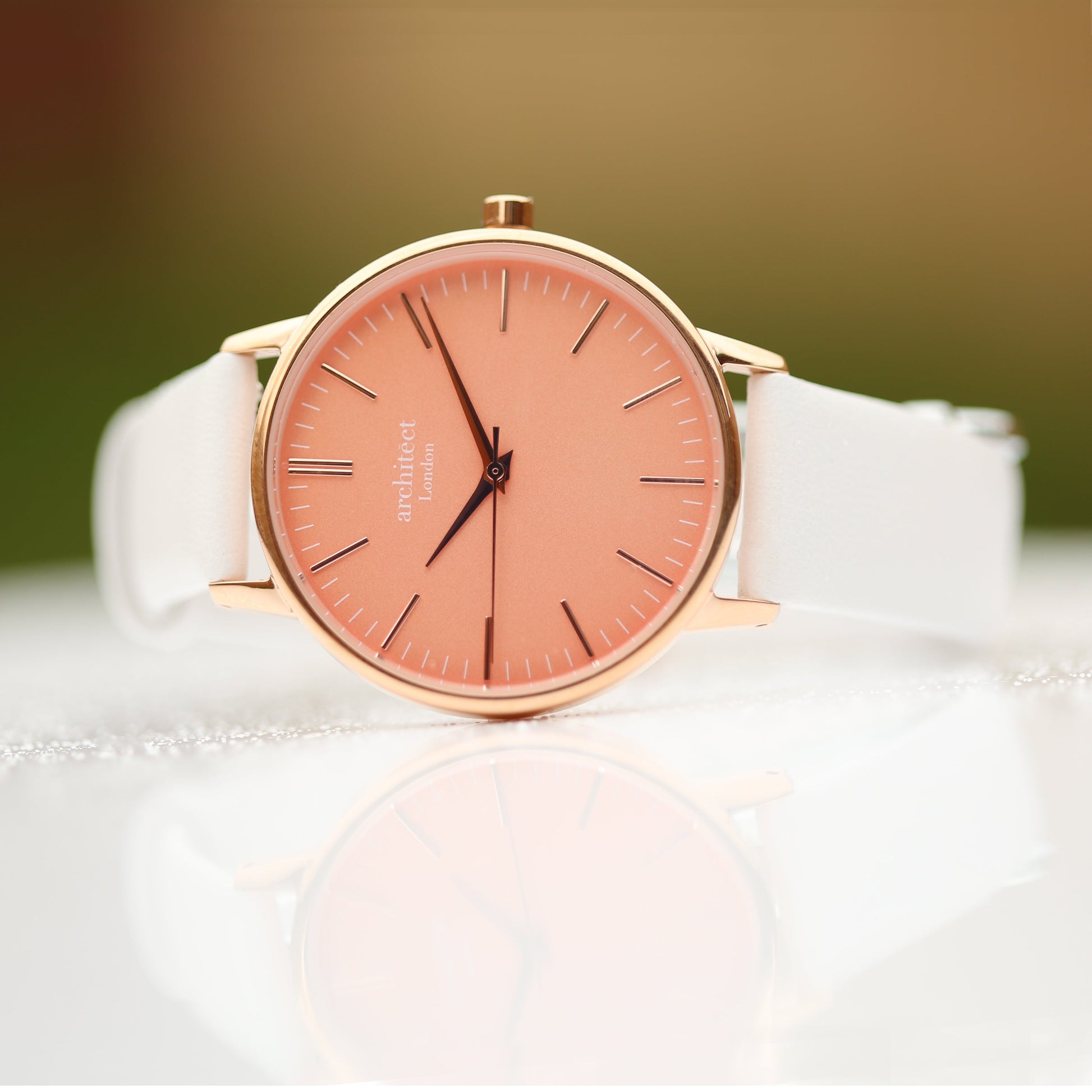 Ladies ArchitÄ“ct Coral - Modern Font Engraving + White Strap - Wear We Met