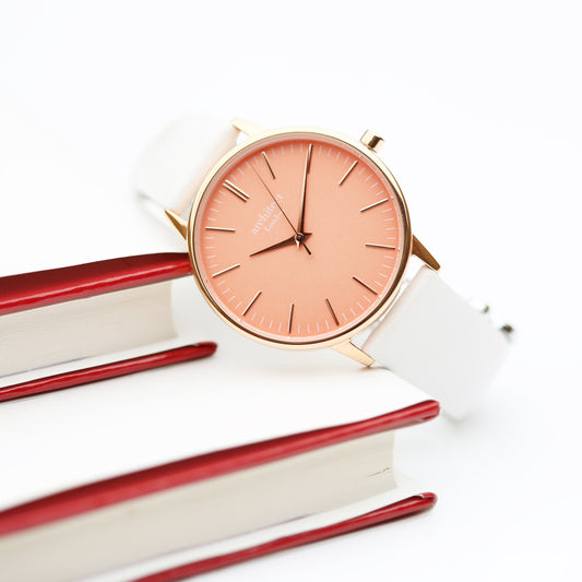 Ladies ArchitÄ“ct Coral - Modern Font Engraving + White Strap - Wear We Met