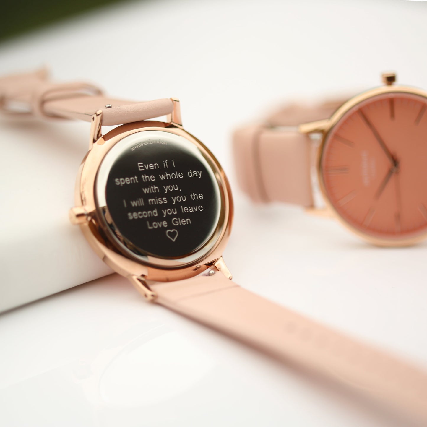 Ladies ArchitÄ“ct Coral - Modern Font Engraving + Light Pink Strap - Wear We Met