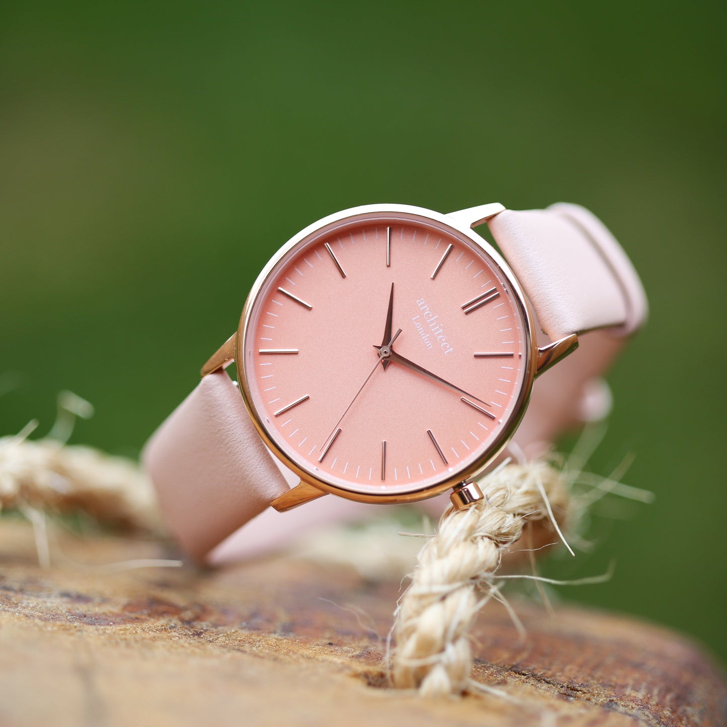 Ladies ArchitÄ“ct Coral - Modern Font Engraving + Light Pink Strap - Wear We Met