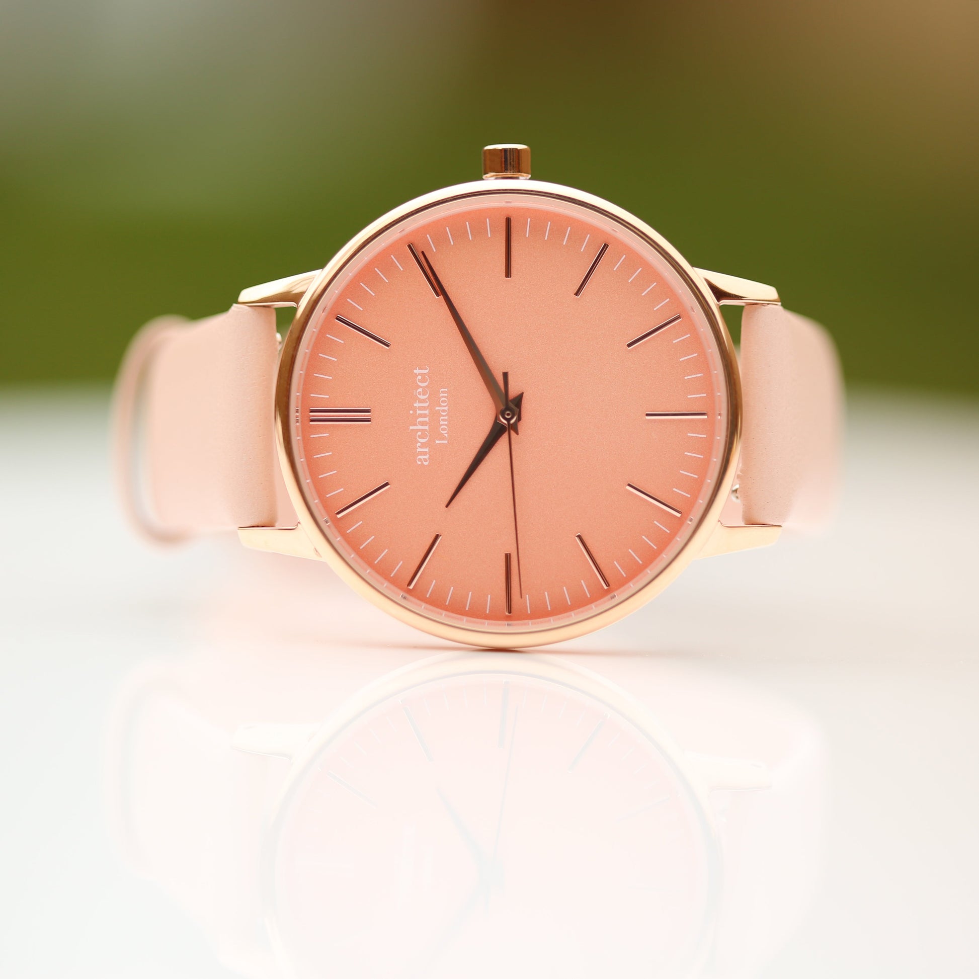 Ladies ArchitÄ“ct Coral - Handwriting Engraving + Light Pink Strap - Wear We Met