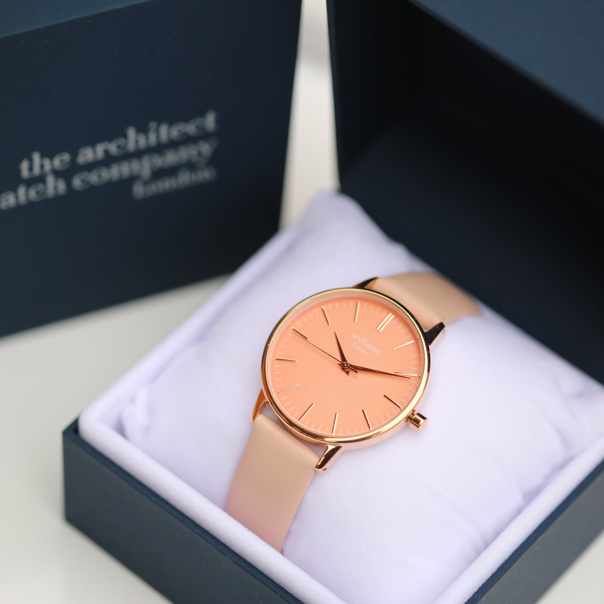 Ladies ArchitÄ“ct Coral - Handwriting Engraving + Light Pink Strap - Wear We Met