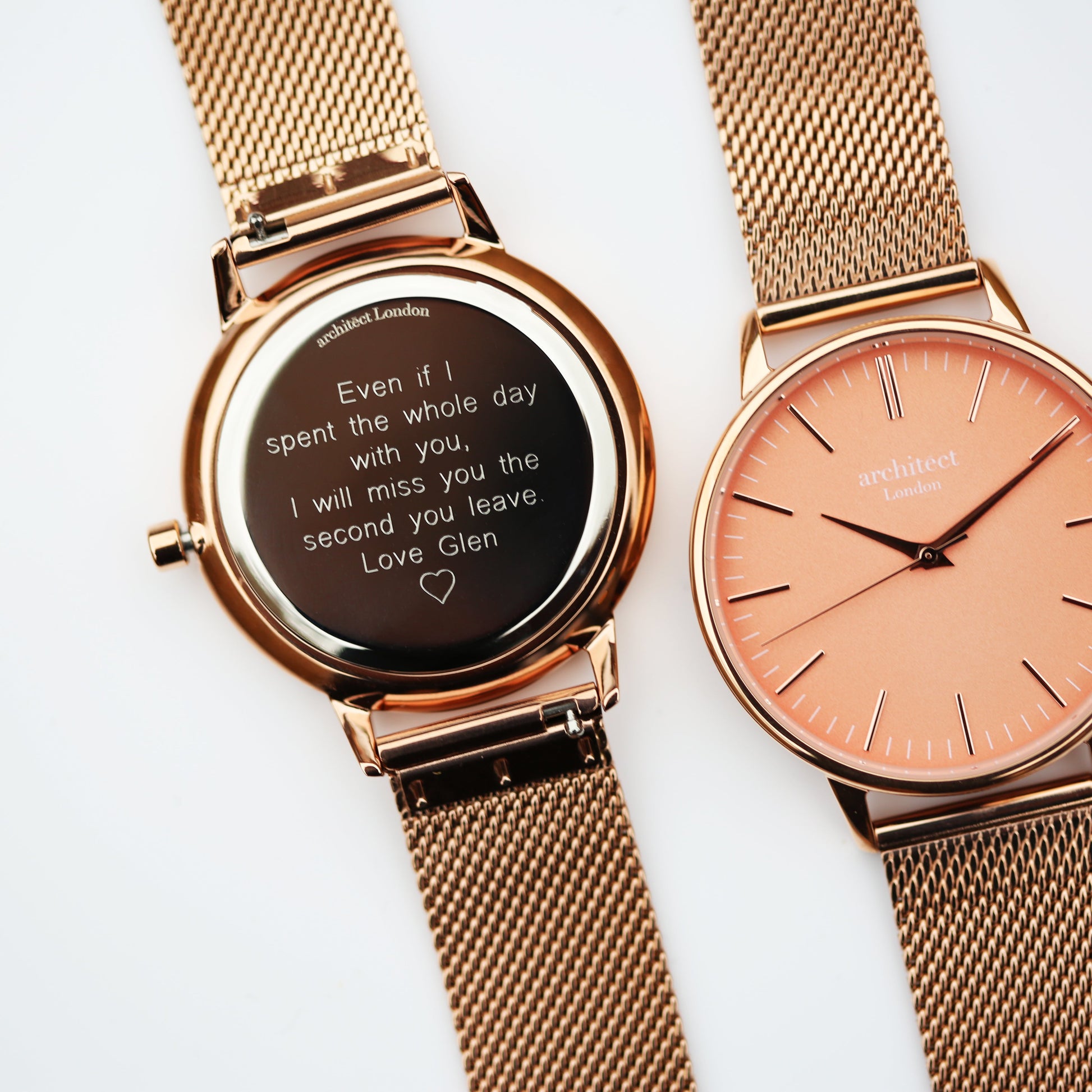 Ladies ArchitÄ“ct Coral - Modern Font Engraving + Rose Gold Mesh Strap - Wear We Met