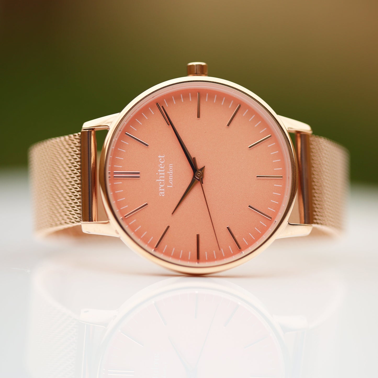 Ladies ArchitÄ“ct Coral - Handwriting Engraving + Rose Gold Mesh Strap - Wear We Met