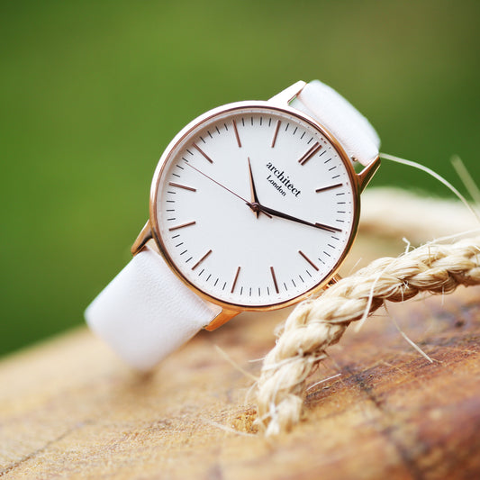 Ladies ArchitÄ“ct Blanc - Modern Font Engraving + White Strap - Wear We Met
