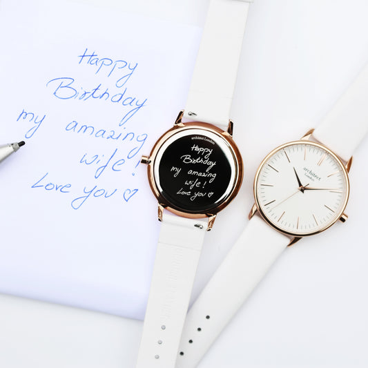 Ladies ArchitÄ“ct Blanc - Handwriting Engraving + White Strap - Wear We Met