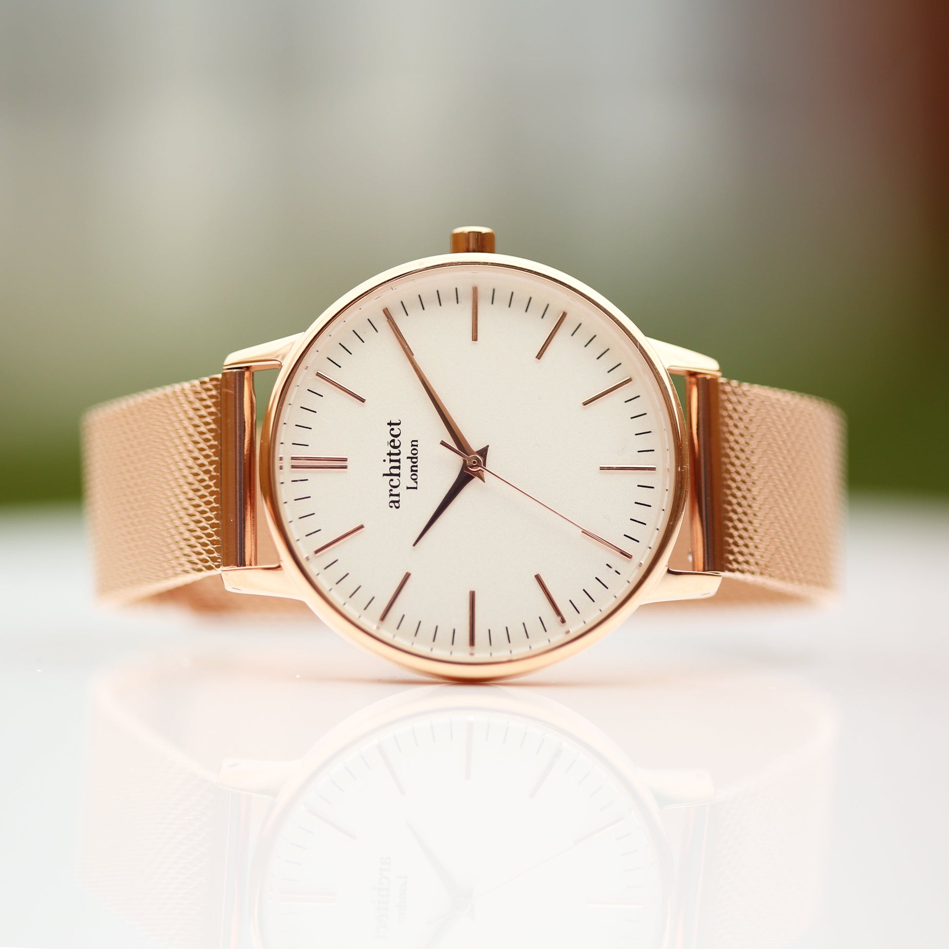 Ladies ArchitÄ“ct Blanc - Handwriting Engraving + Rose Gold Mesh Strap - Wear We Met