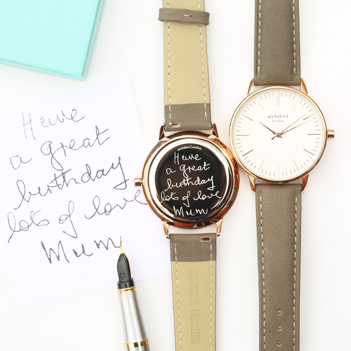 Ladies ArchitÄ“ct Blanc - Handwriting Engraving + Light Grey Strap - Wear We Met