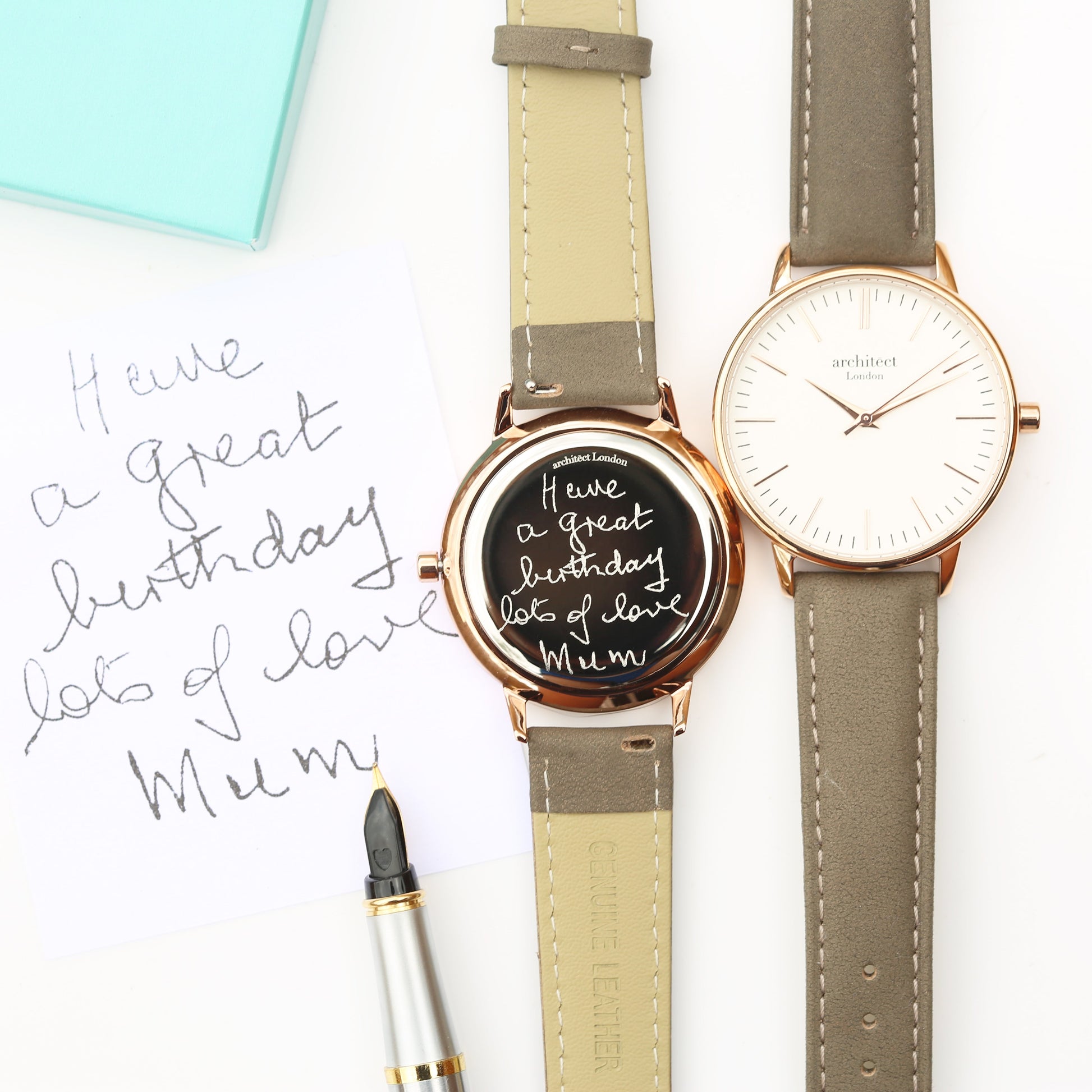 Ladies ArchitÄ“ct Blanc - Handwriting Engraving + Light Grey Strap - Wear We Met